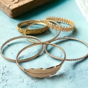 Gold Tone Lot bangle bracelets 6 total